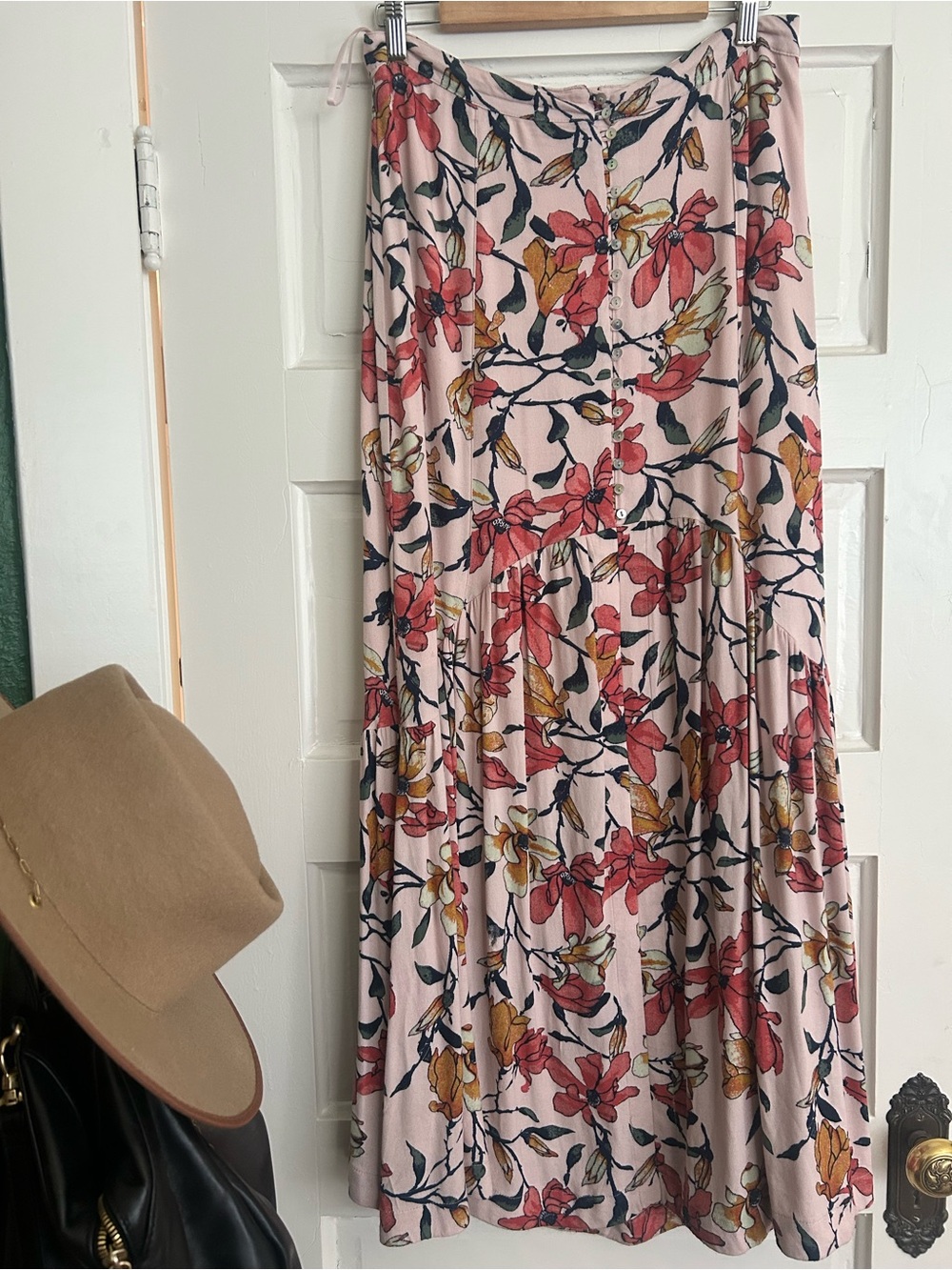 FREE PEOPLE Pink Floral A-Line Maxi Skirt Size 12 - Picture 1 of 9